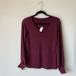 White House Black Market Maroon Fitted Long Sleeve Blouse